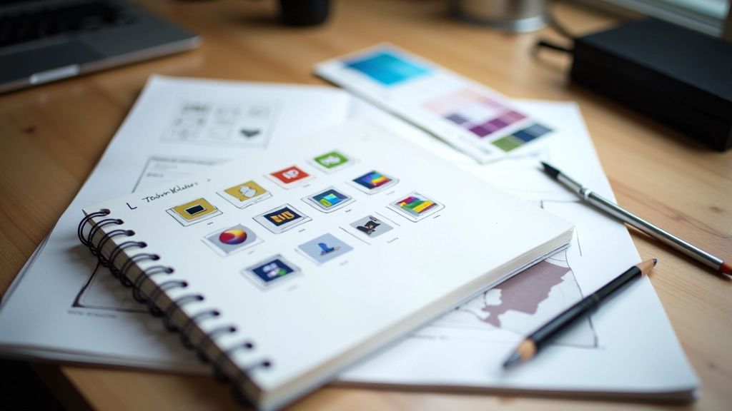 Exemple d'icônes bien contrastées en mode clair avec des ombres douces et en mode sombre avec des teintes claires, comparaison côte à côte