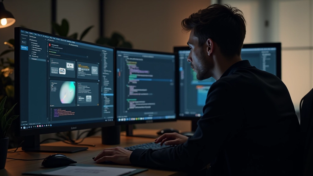 Écran montrant différents éléments UI en mode sombre avec une hiérarchie d'élévation claire utilisant contours et teintes